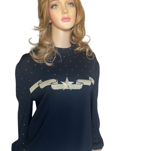 St. John Evening  Gold Star
Ribbon Sweater Black/ivory skirt | Size M/4 - Picture 4 of 16